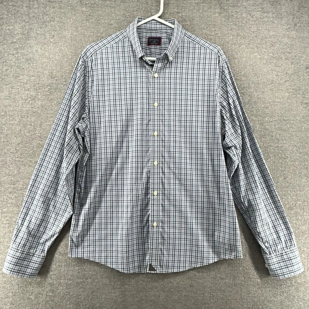 UNTUCKit Nahad Slim Fit Shirt Men Size Large Blue Checked Long Sleeve Nylon